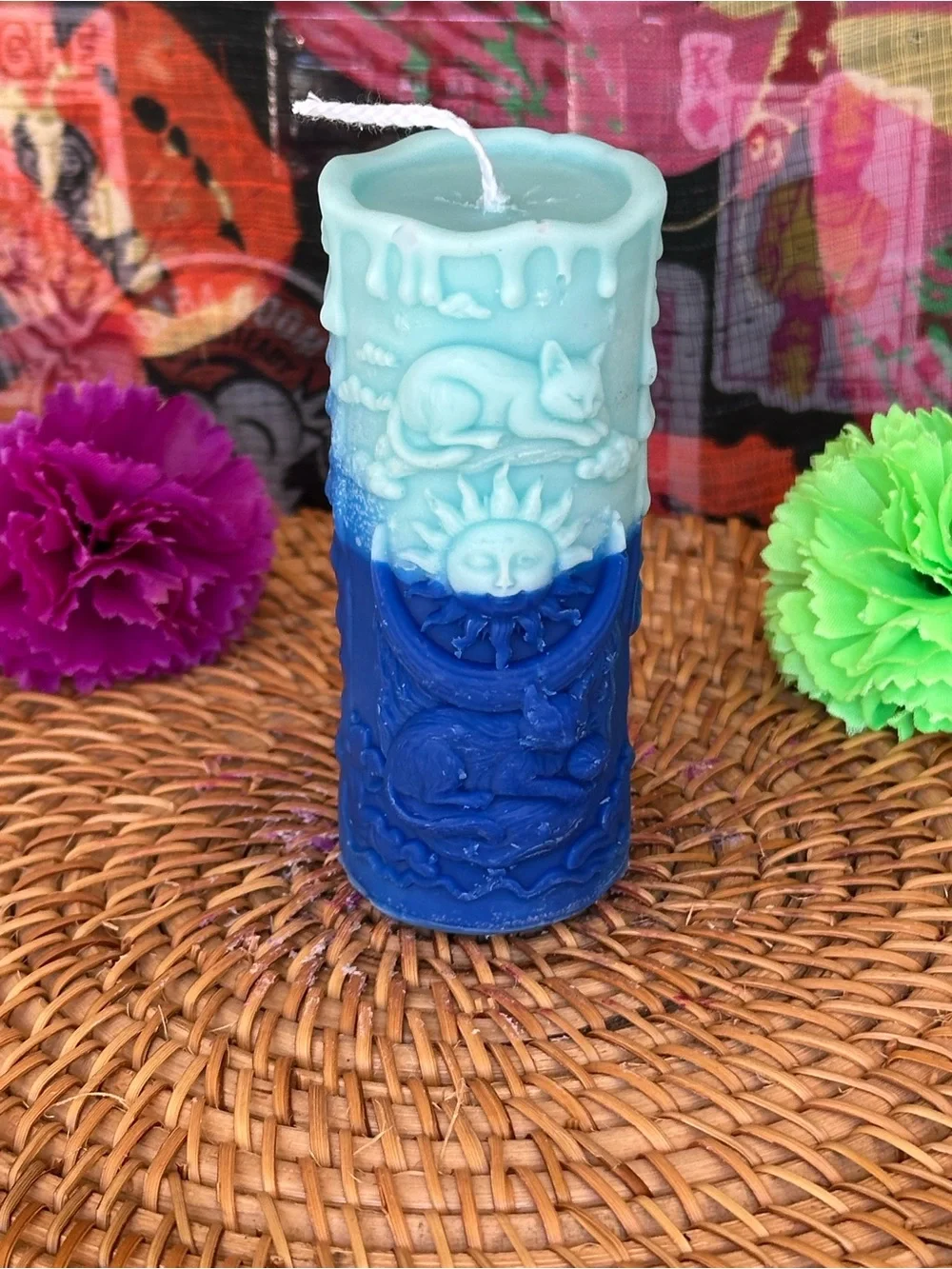 Celestial Cats Sun & Moon Candle – Blue Ombre
